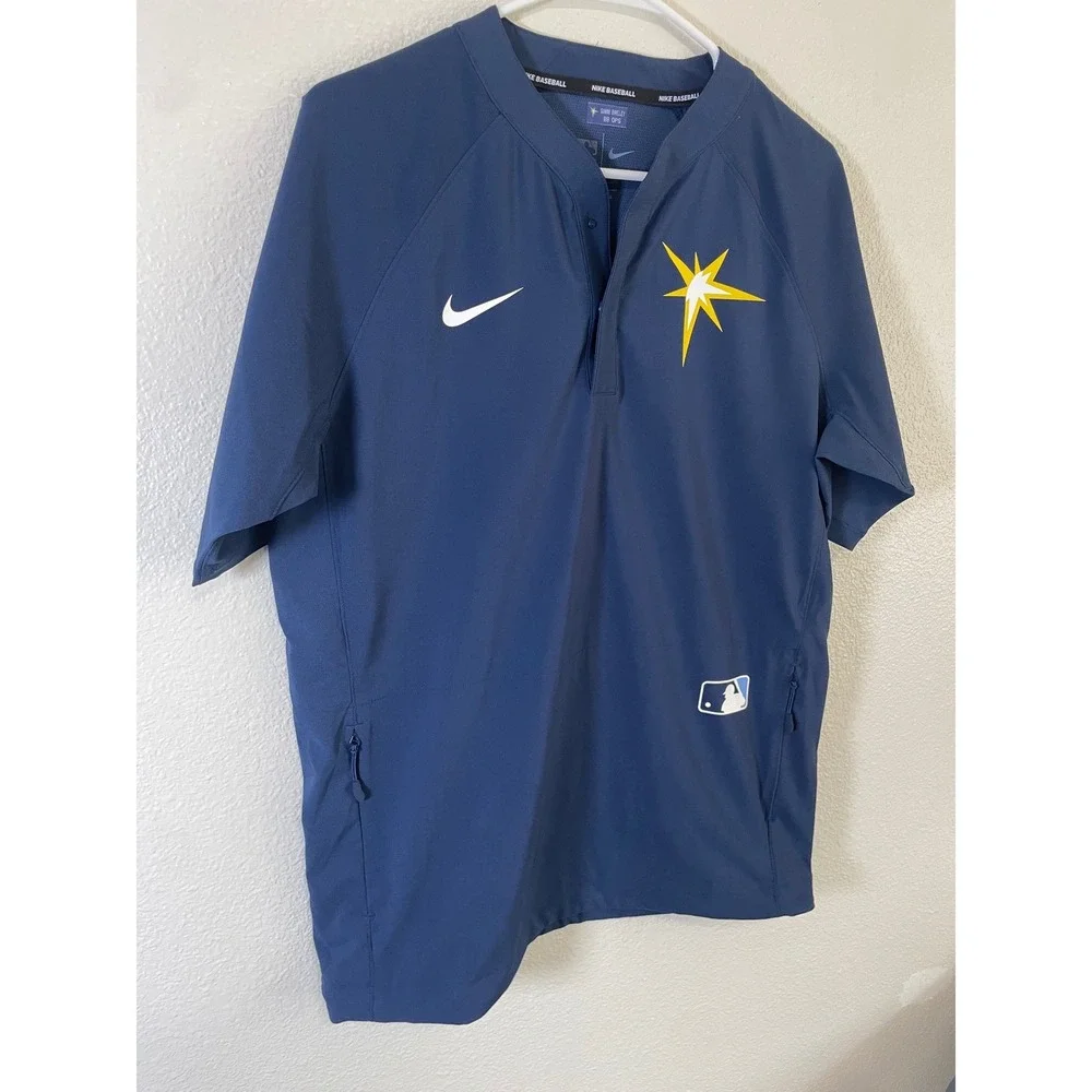 Nike Baseball Mens Small Tampa Bay Rays Pullover Navy Blue MLB Top
